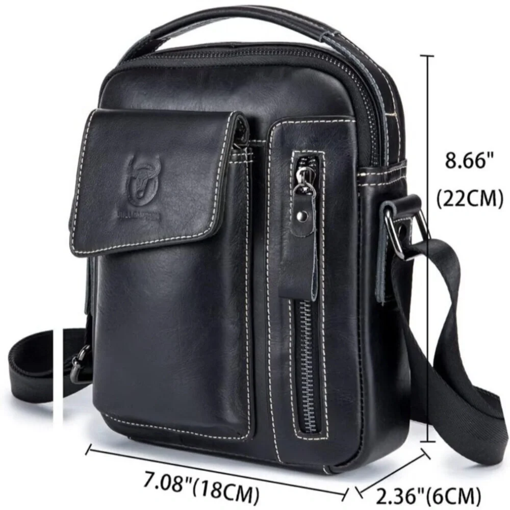 👉 Men Black Leather Genuine Sling Small Pack Crossbody Business Messenger Bags